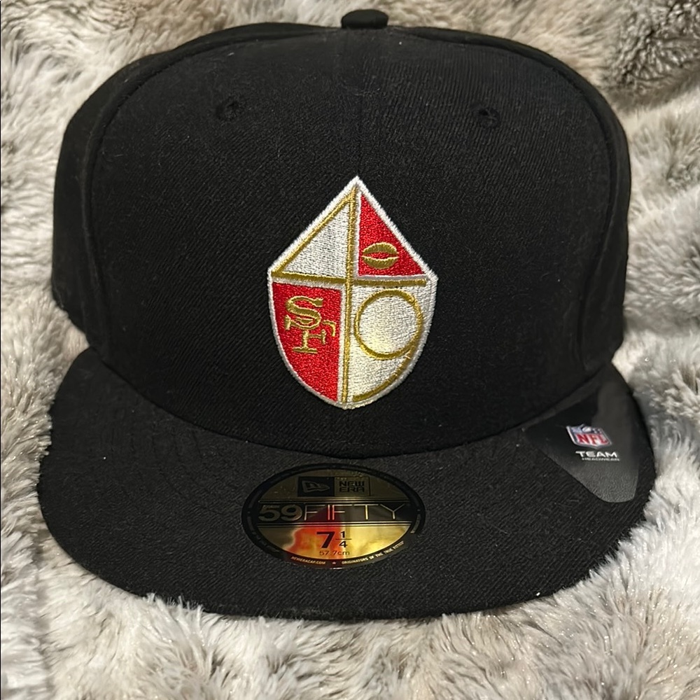 Black 59FIFTY Fitted Hat with Red and Gold Logo